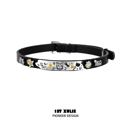 Y2K kitty leather necklace with playful designs and adjustable buckle for trendy styles