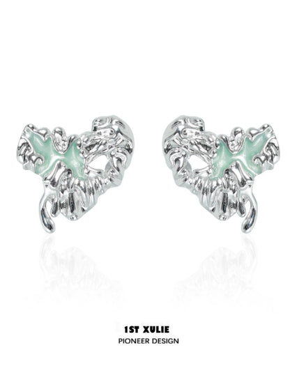 1ST XULIE Y2K Melting Love Earrings in Silver with Unique Abstract Design