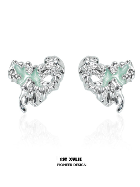 1ST XULIE Y2K Melting Love Earrings in Silver with Unique Abstract Design