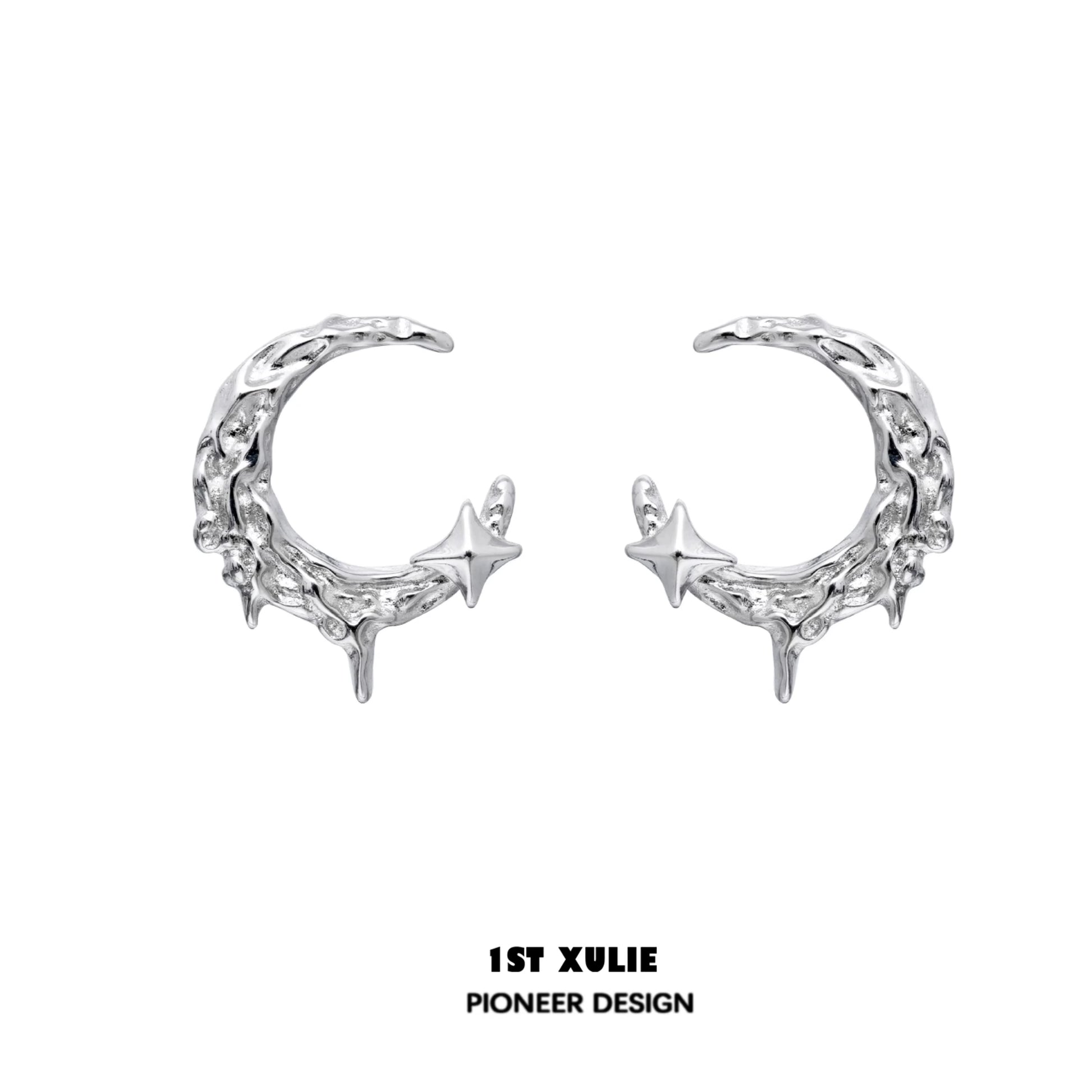 Sterling silver Y2K moon earrings featuring star accents and a unique design for trendy outfits