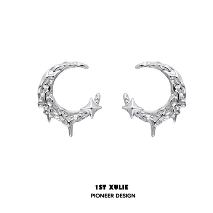 Sterling silver Y2K moon earrings featuring star accents and a unique design for trendy outfits