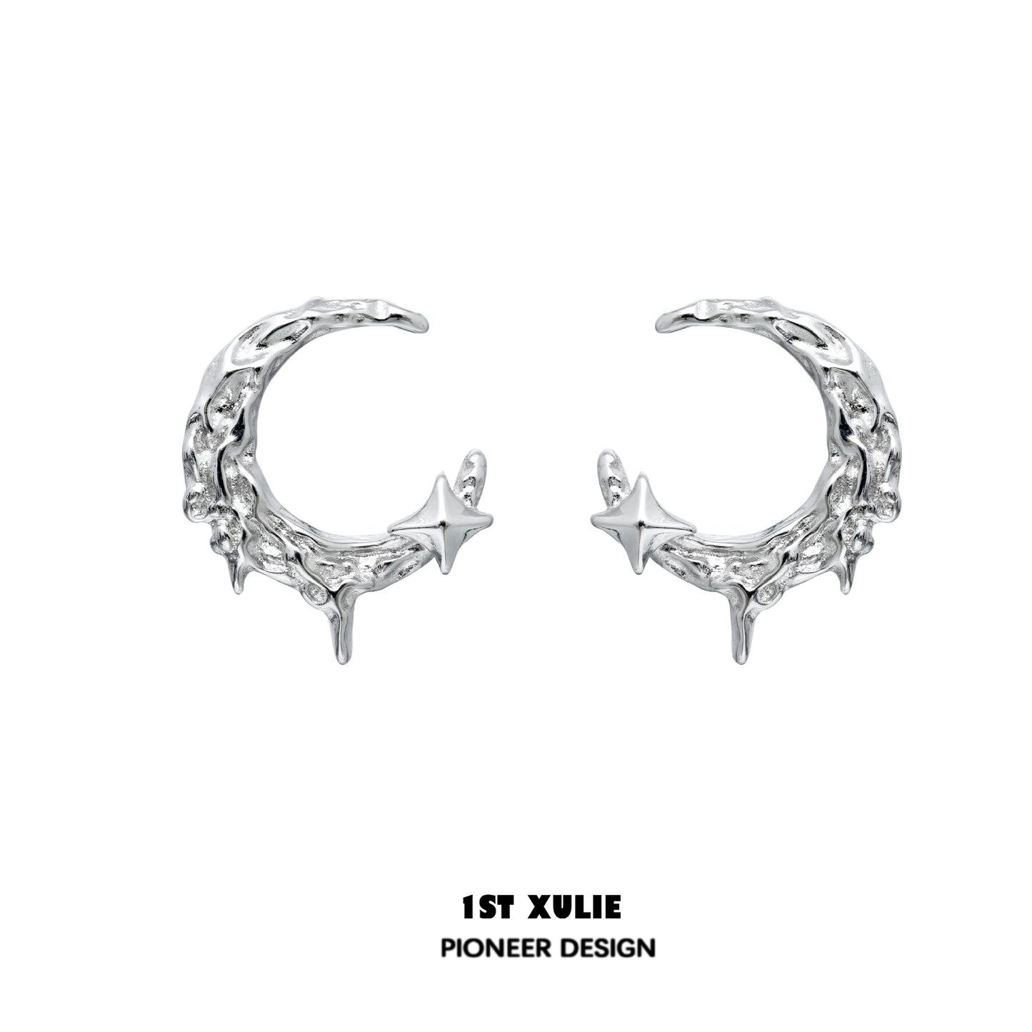 Y2K moon earrings with a silver finish featuring star accents for a trendy look