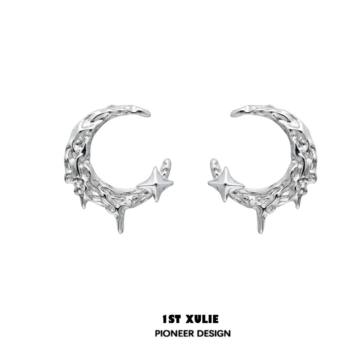 Y2K moon earrings with a silver finish featuring star accents for a trendy look