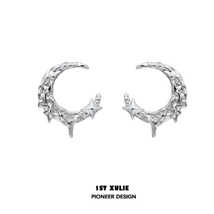 Y2K moon earrings with a silver finish featuring star accents for a trendy look