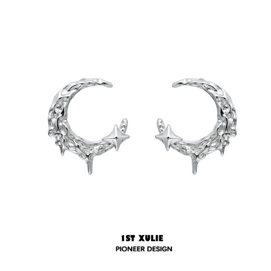 Y2K moon earrings with a silver finish featuring star accents for a trendy look
