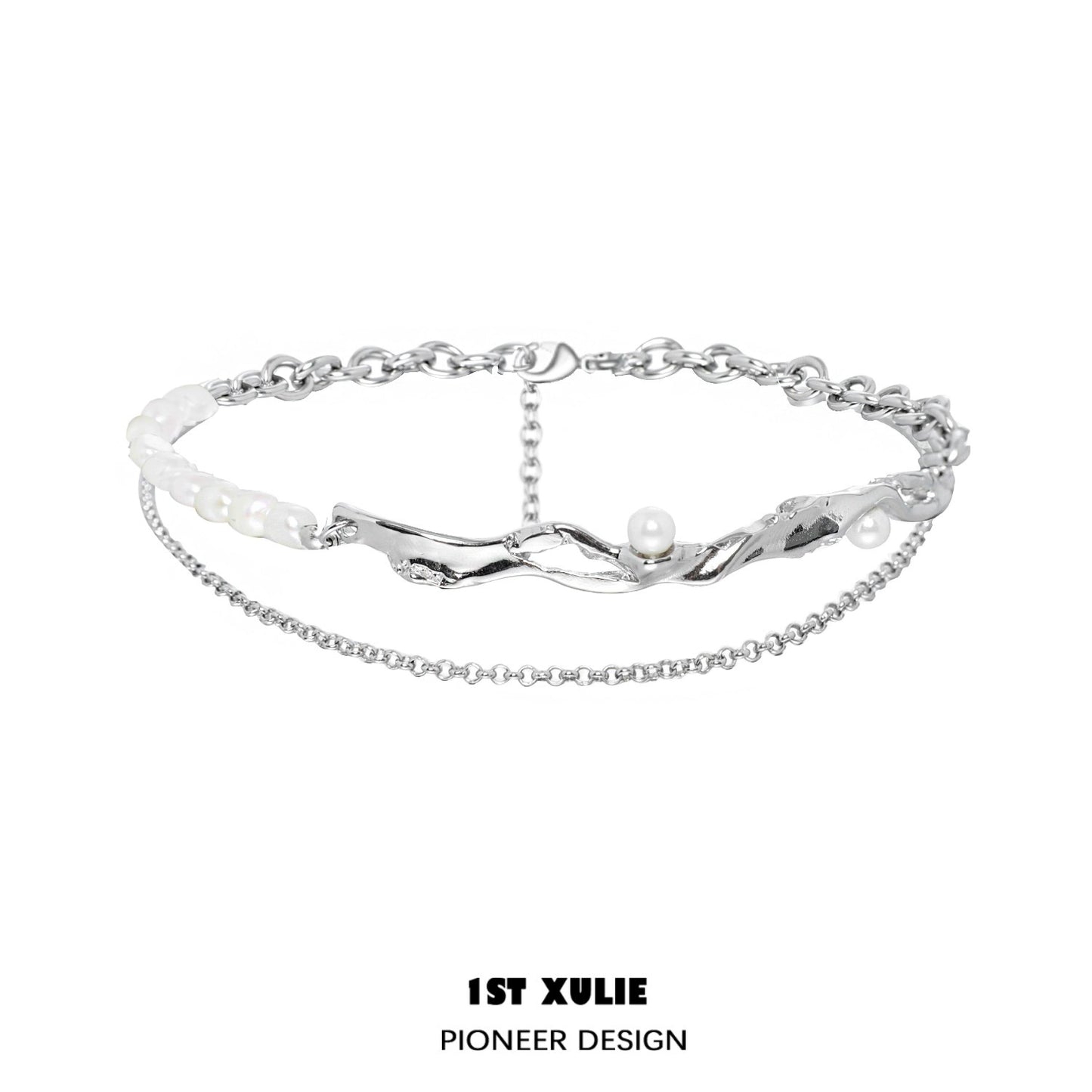 1ST XULIE Y2K pearl choker necklace with silver chain and unique design for stylish outfits