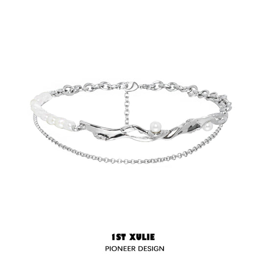 1ST XULIE Y2K pearl choker necklace with silver chain and unique design for stylish outfits