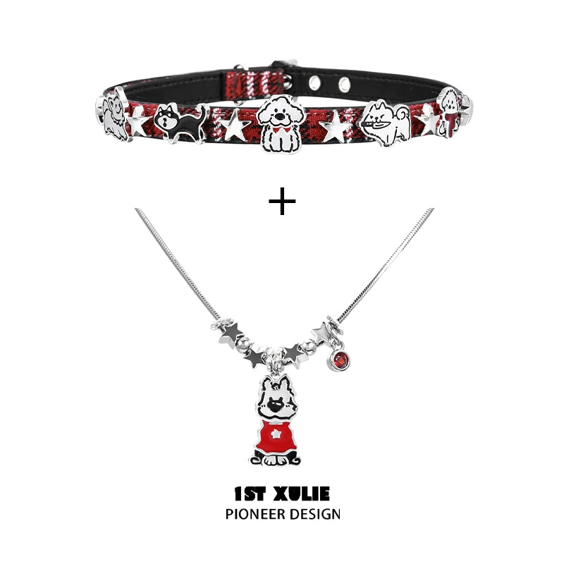 Y2K playful pup necklace featuring adorable dog charms and a stylish design for dog lovers