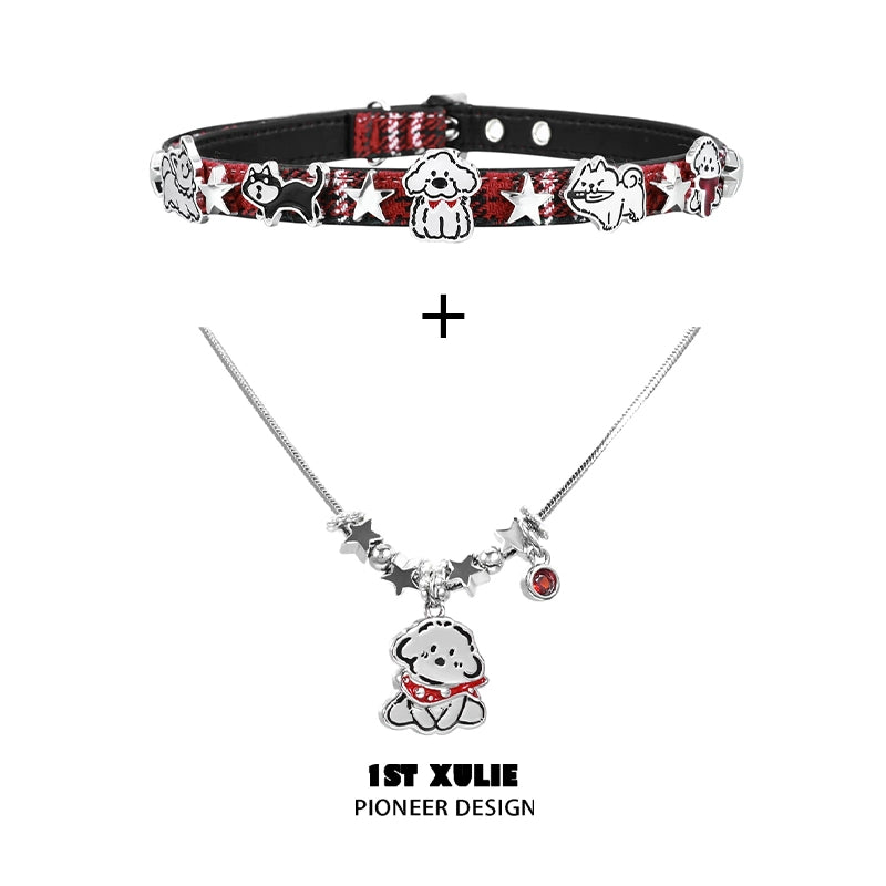 Y2K playful pup necklace featuring a charming dog pendant and star accents for a fun look
