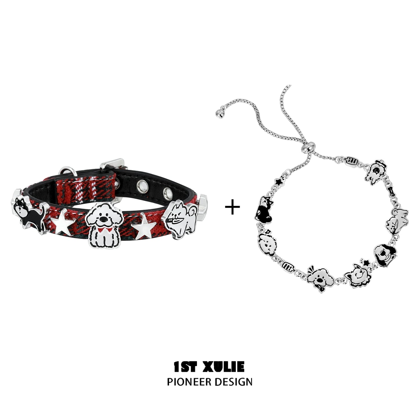 Y2K puppy bracelet featuring cute dog charms and adjustable silver chain for playful style