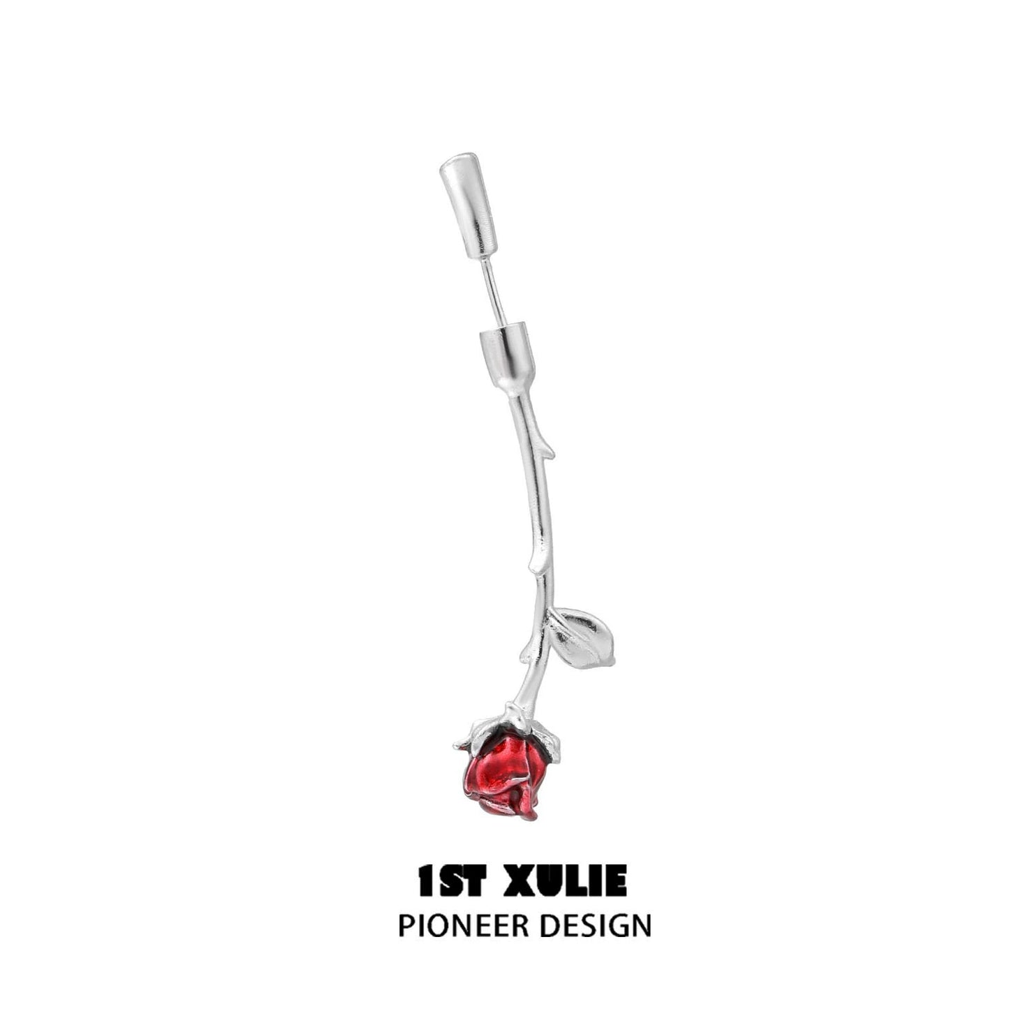 Y2K rose silver earrings featuring a delicate rose design with a red accent flower