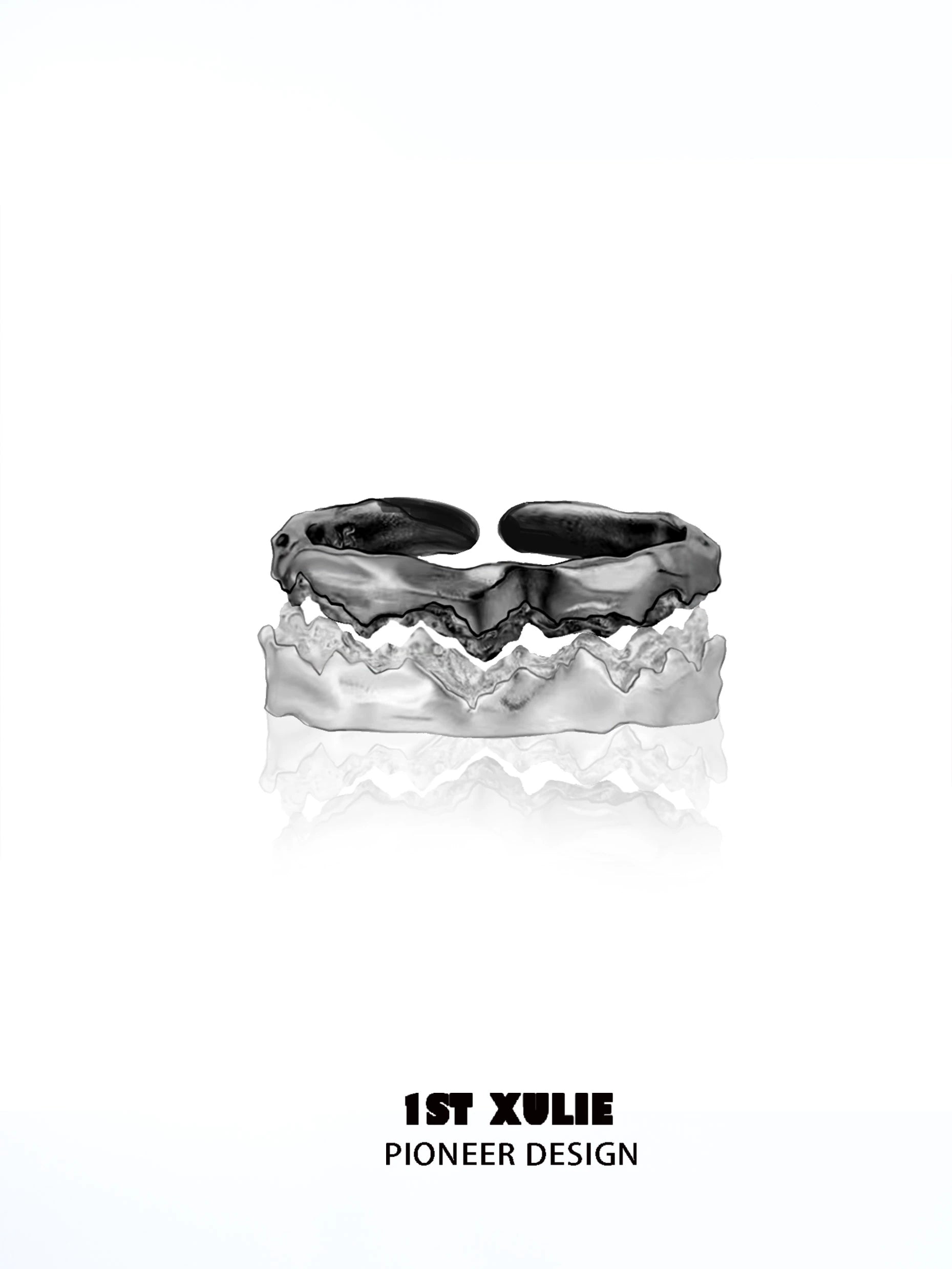 Y2K silver couple ring featuring a unique wavy design for modern fashion lovers