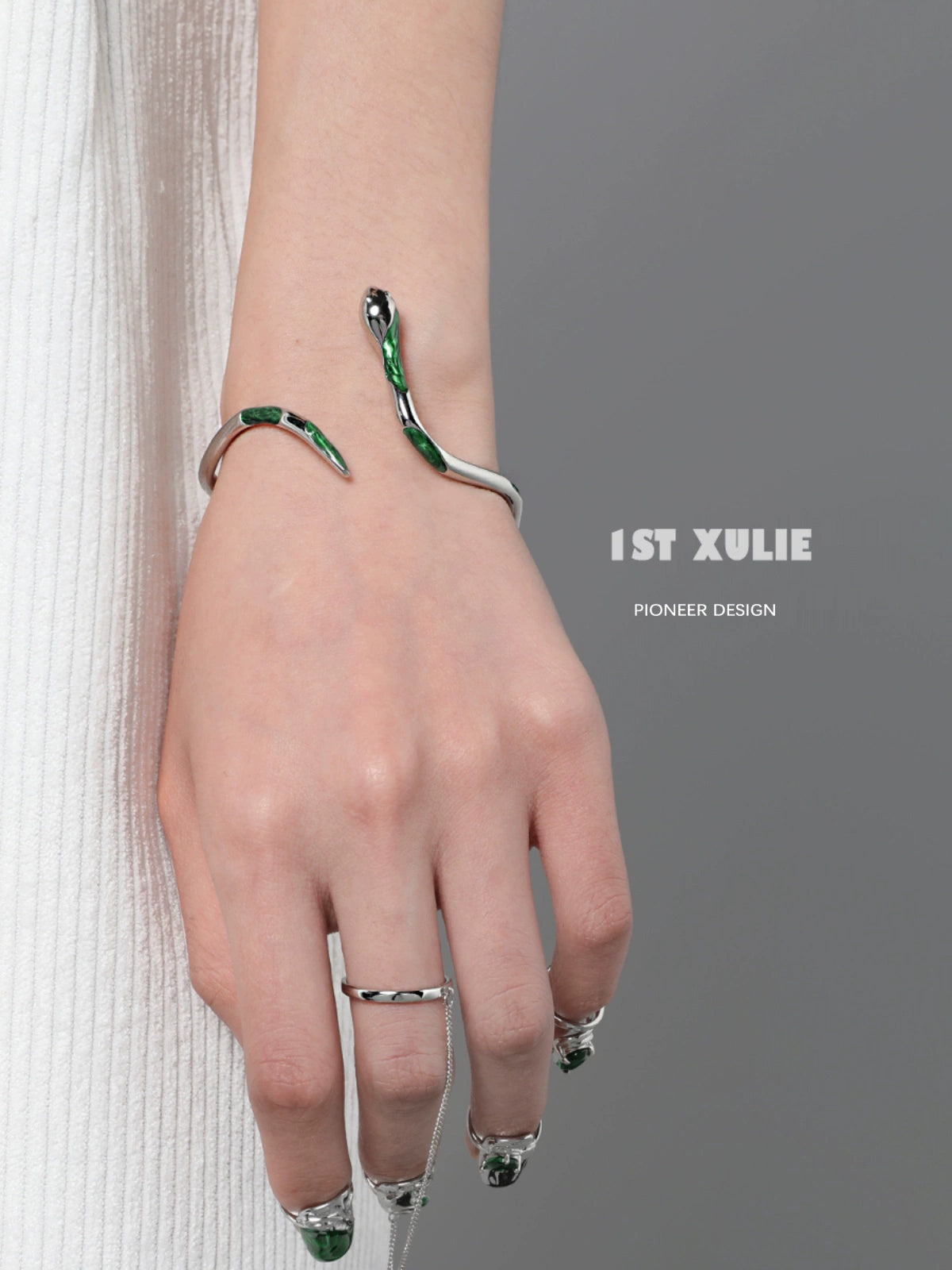 Y2K Slytherin snake bracelet in silver and green designed for stylish fans of contemporary fashion