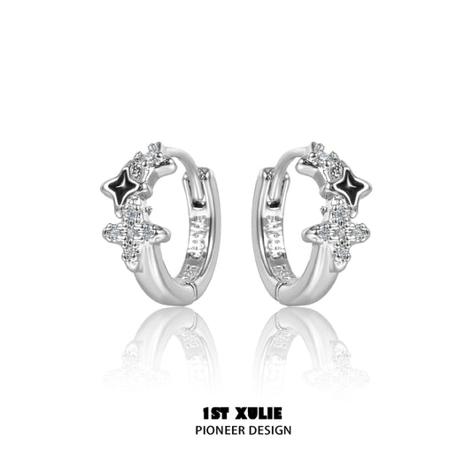 Silver Y2K starpunk thorn earrings with star and thorn design for trendy style