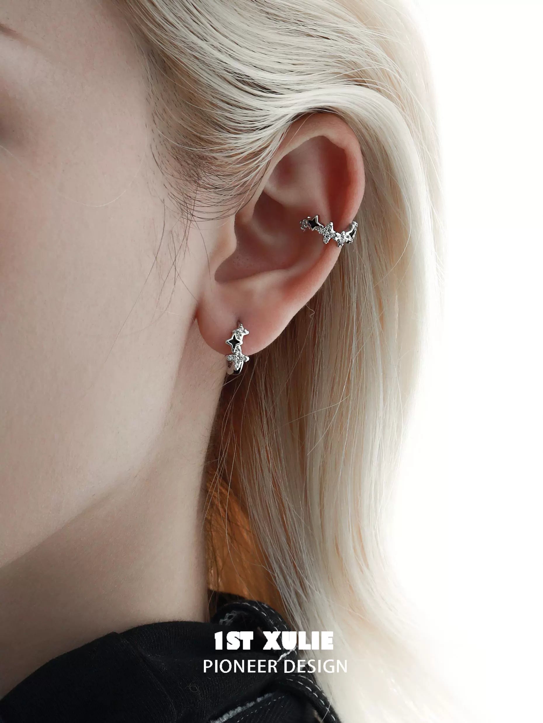 1STXULIE Y2K starpunk thorn earrings displayed on a model's ear for a trendy look