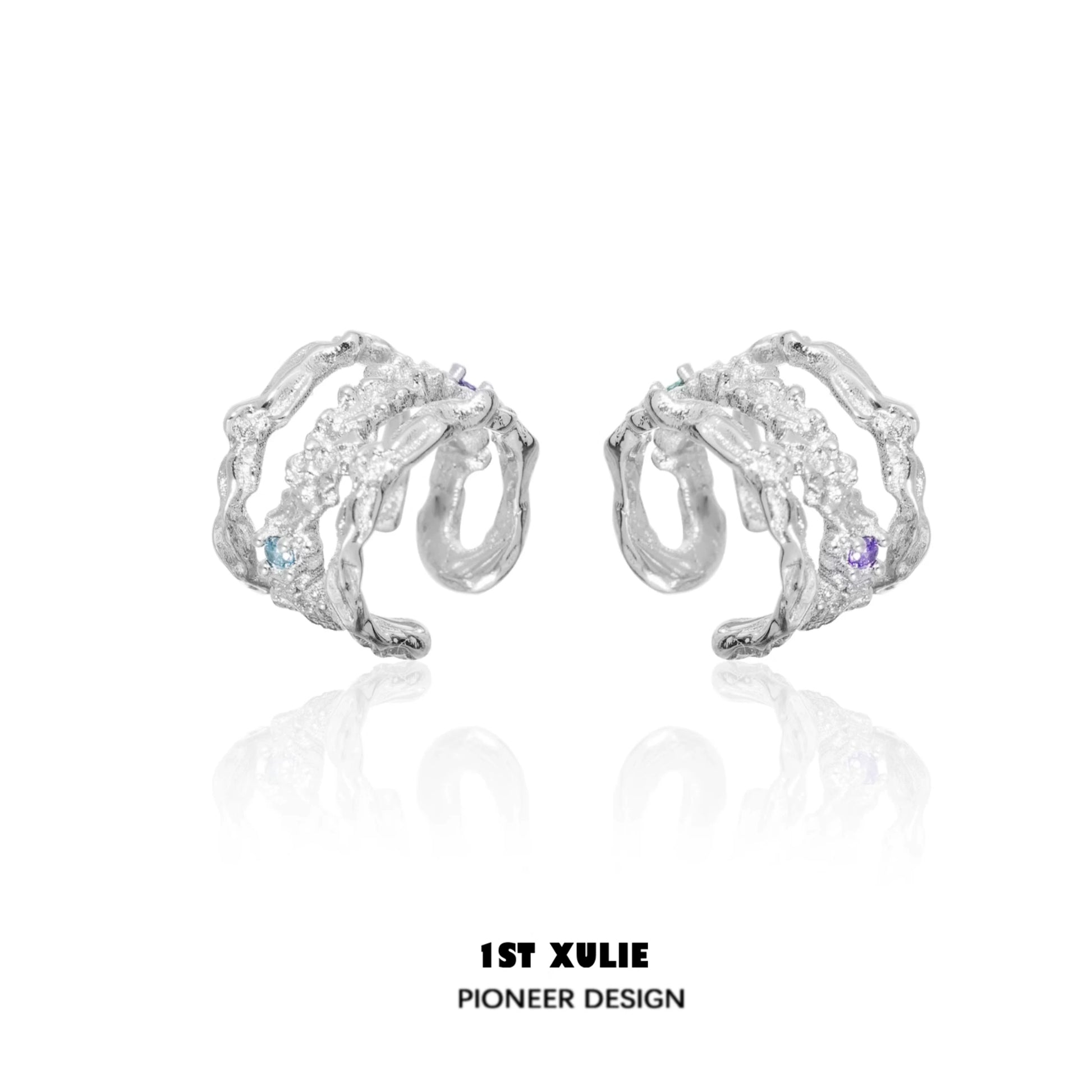 Stylish 1ST XULIE zircon ear cuffs featuring a unique twisted design with colorful accents