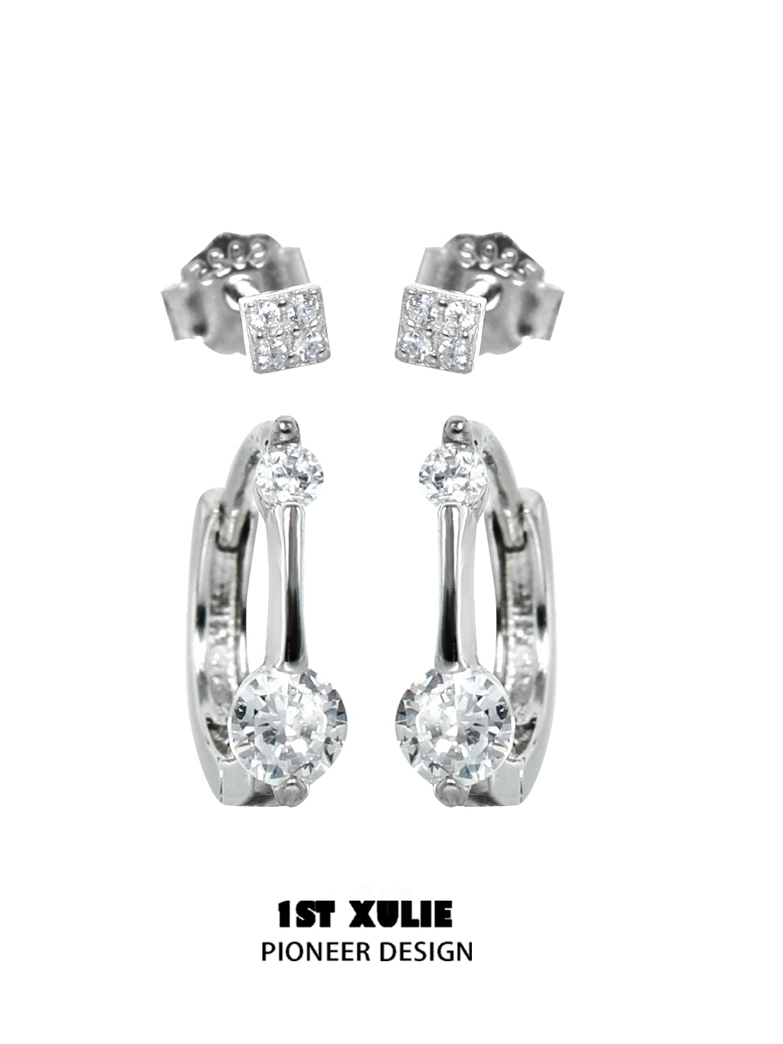 Elegant 1STXULIE zircon stud earrings for women featuring sparkling round stones and a modern design