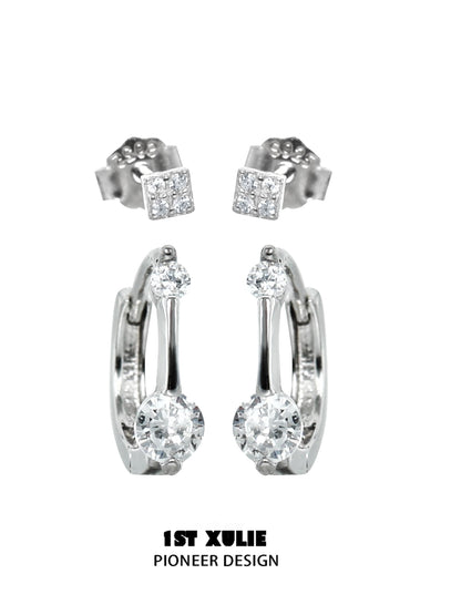Elegant 1STXULIE zircon stud earrings for women featuring sparkling round stones and a modern design