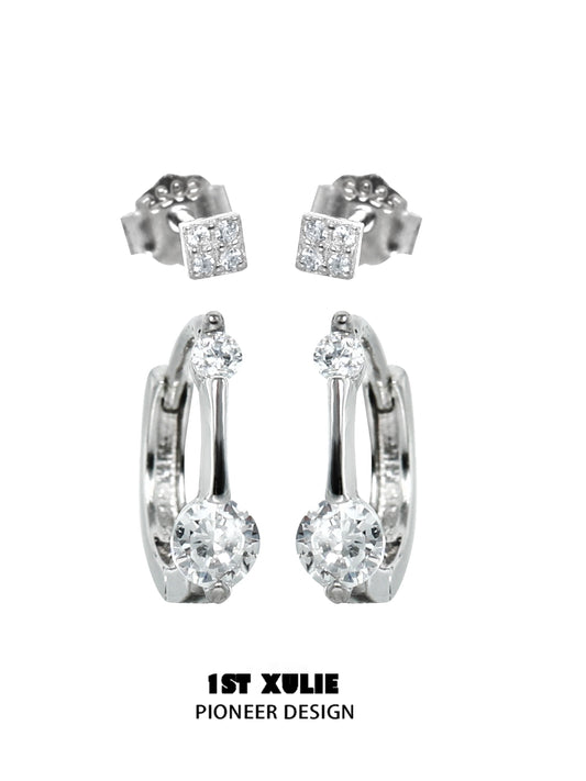 Elegant 1STXULIE zircon stud earrings for women featuring sparkling round stones and a modern design