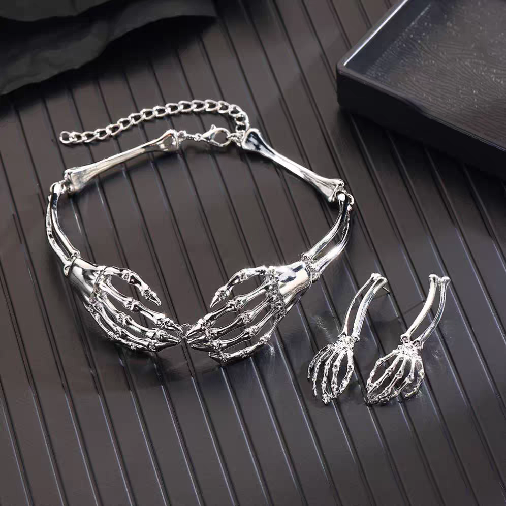 Punk Skull Hand Necklace