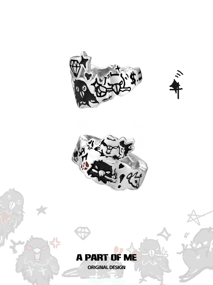 Y2K Graffiti Crow Ear Cuffs
