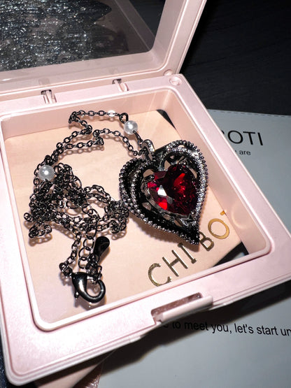 "Dark Peach Heart" Gothic Rose Necklace