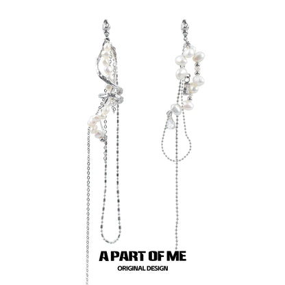 Pearl Fringe Asymmetric Earrings