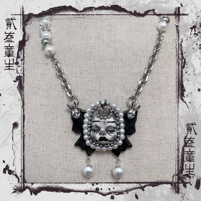 Necklaces-Ersan Tongsheng Original Design Pearl Titanium Steel Necklace Heavy Industry Diablo Goth Collarbone Chain Choker Vintage Doll