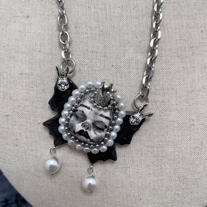Necklaces-Ersan Tongsheng Original Design Pearl Titanium Steel Necklace Heavy Industry Diablo Goth Collarbone Chain Choker Vintage Doll