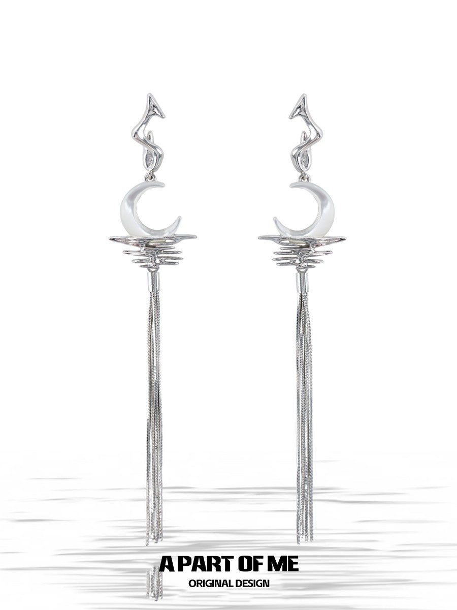 Frosted Moon Fringe Earrings