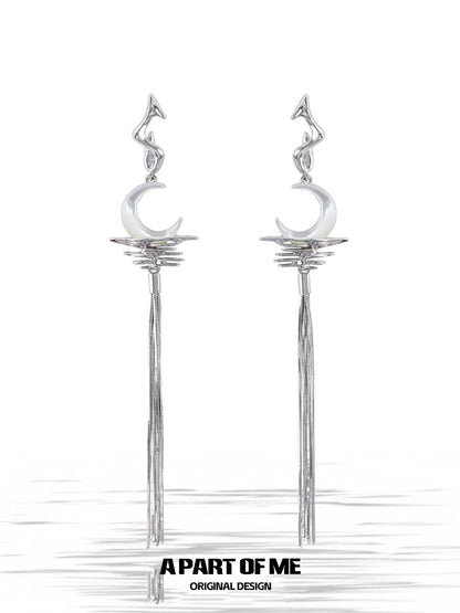 Frosted Moon Fringe Earrings