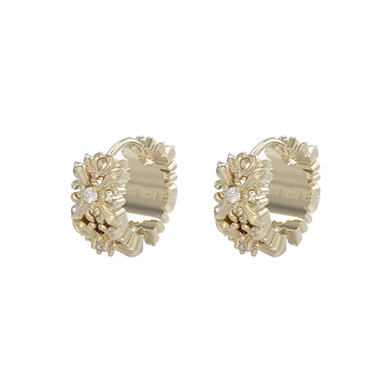 Gold Vintage Iris Ear Cuff with Floral Design and Sparkling Accents for Elegant Style