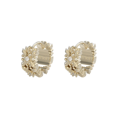 Gold Vintage Iris Ear Cuff with Floral Design and Sparkling Accents for Elegant Style
