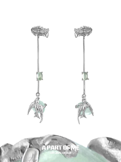 Flying Bird Fluorite Ear Clips
