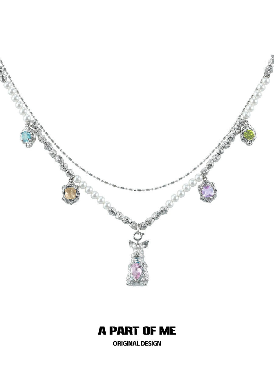 Rainbow Zircon Rabbit Necklace