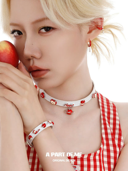 Apple Planet White Leather Bracelet