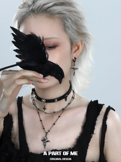 Rebel  Raven Cross Earrings