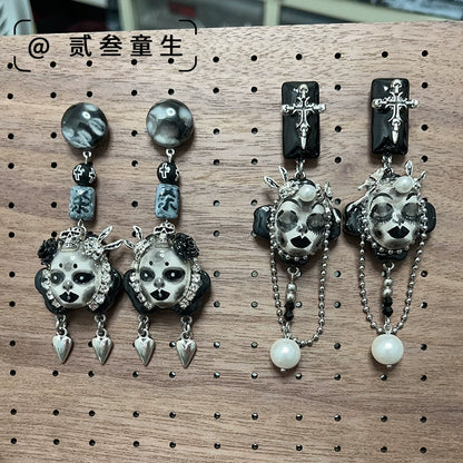 Earrings & Ear Cuffs-Two Three Children's Original Design Diablo Goth 925 Silver Needle Earrings Spice Girls Niche Handmade Cool Temperament Earrings