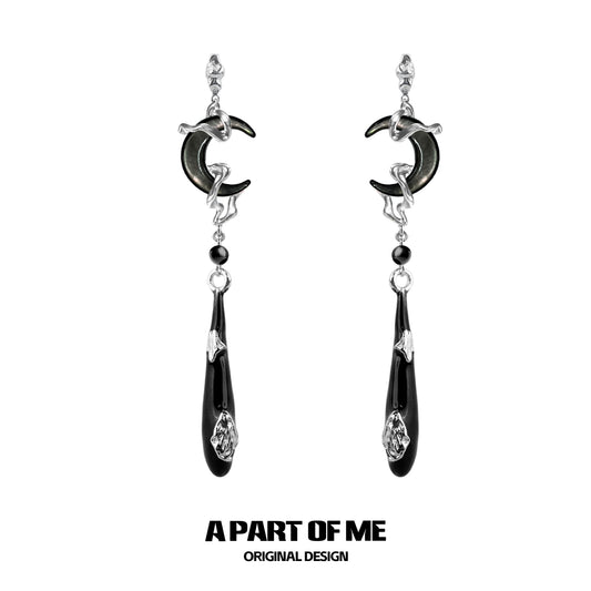 Black Moon Tassel Earrings