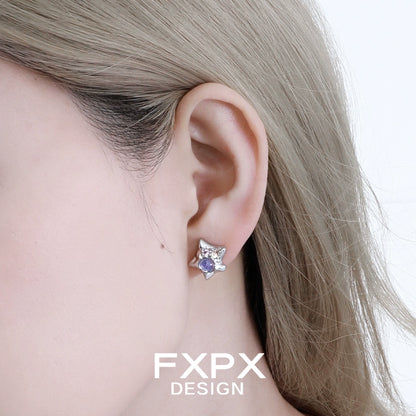 FXPX Y2K star earrings featuring a sparkling design and vibrant gemstones for a trendy look
