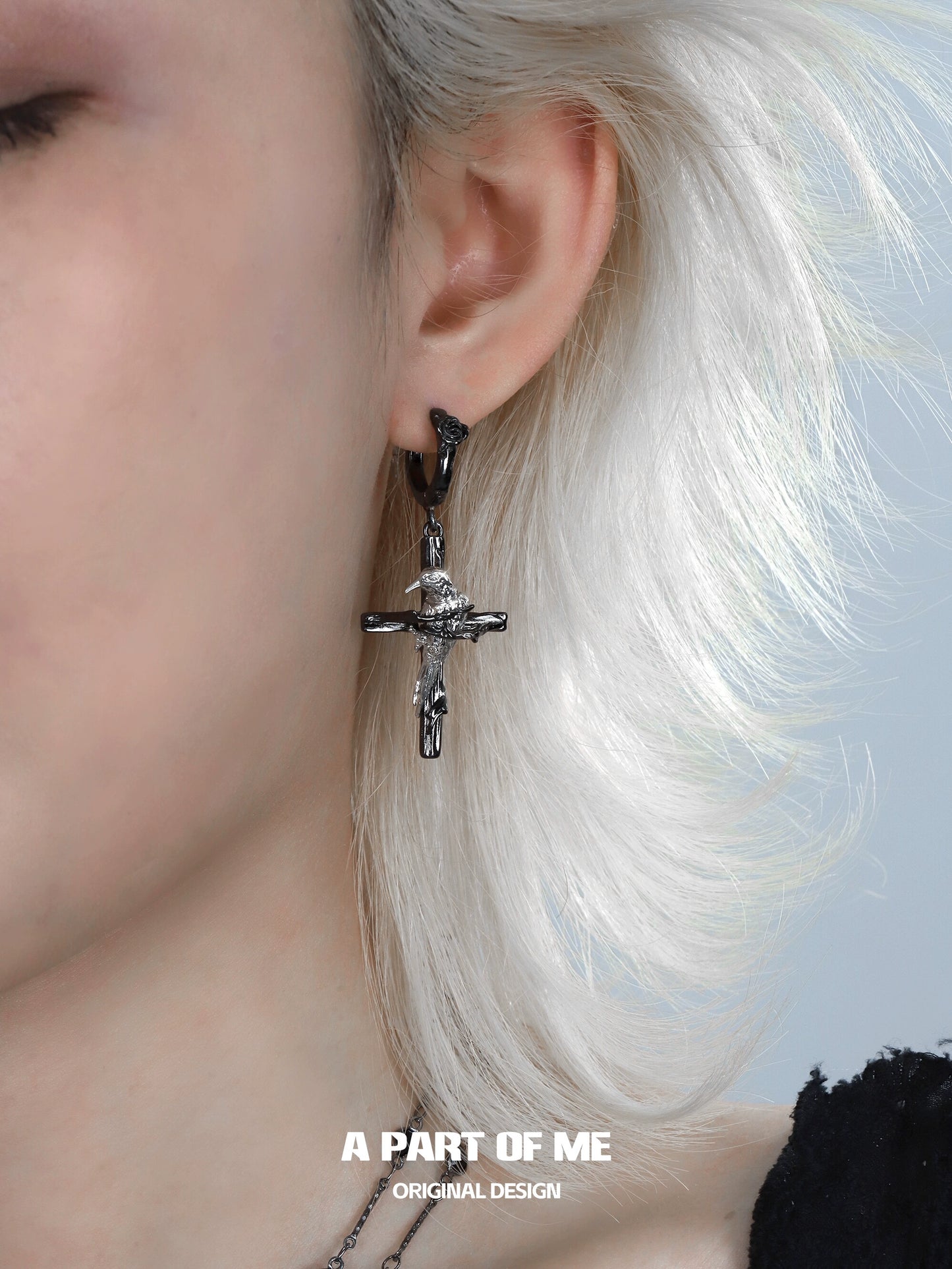 Rebel  Raven Cross Earrings