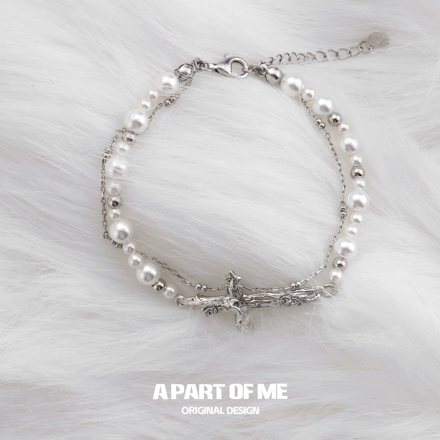 Rose Cross Pearl Bracelet
