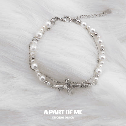 Rose Cross Pearl Bracelet