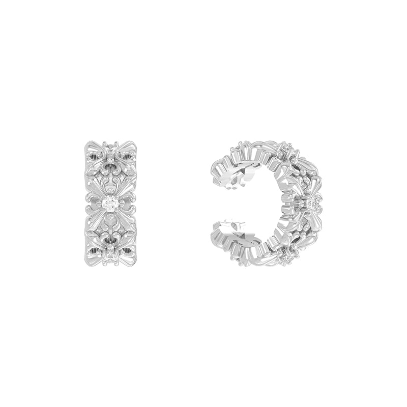 Unique vintage iris ear cuff by SUN HUNTER featuring intricate floral designs in silver tone
