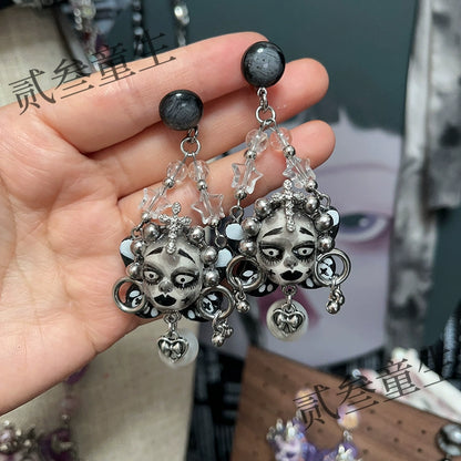Earrings & Ear Cuffs-Two Three Children's Original Handmade Dark Niche High Sense Spice Girl Cold Wind Punk Dark Doll Earrings Earrings