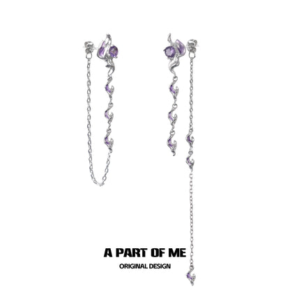 Purple Rose Tassel Earrings