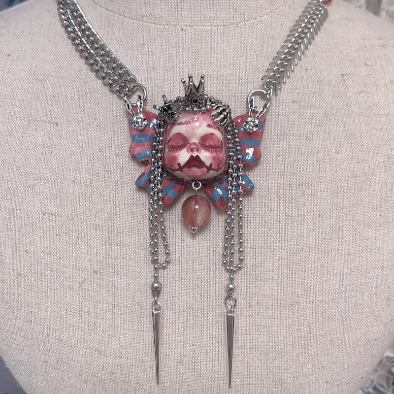 Necklaces-Ersan Tongsheng Original Handmade Clay Spice Girl Dark Butterfly Decadent Wind Doll Niche Millennium Subculture Necklace