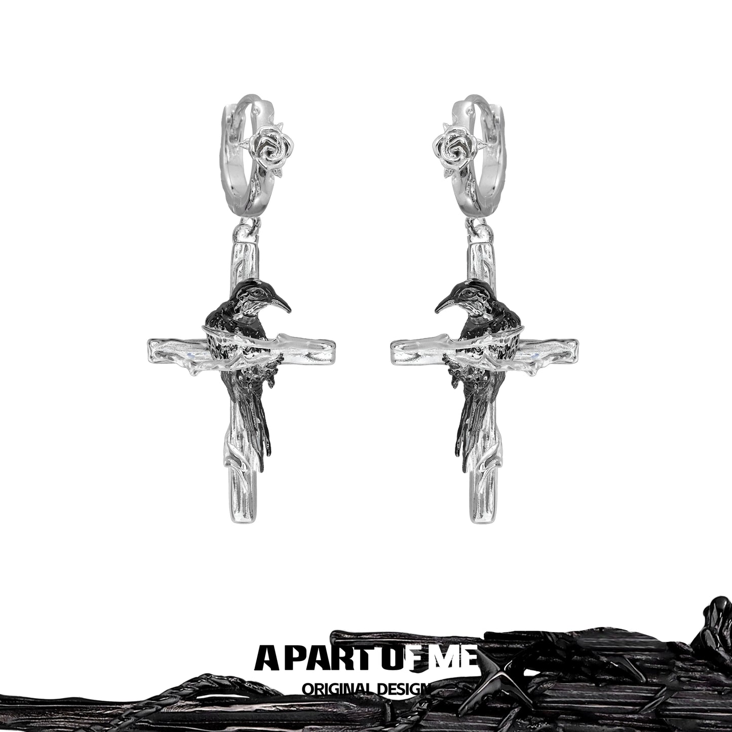 Rebel  Raven Cross Earrings