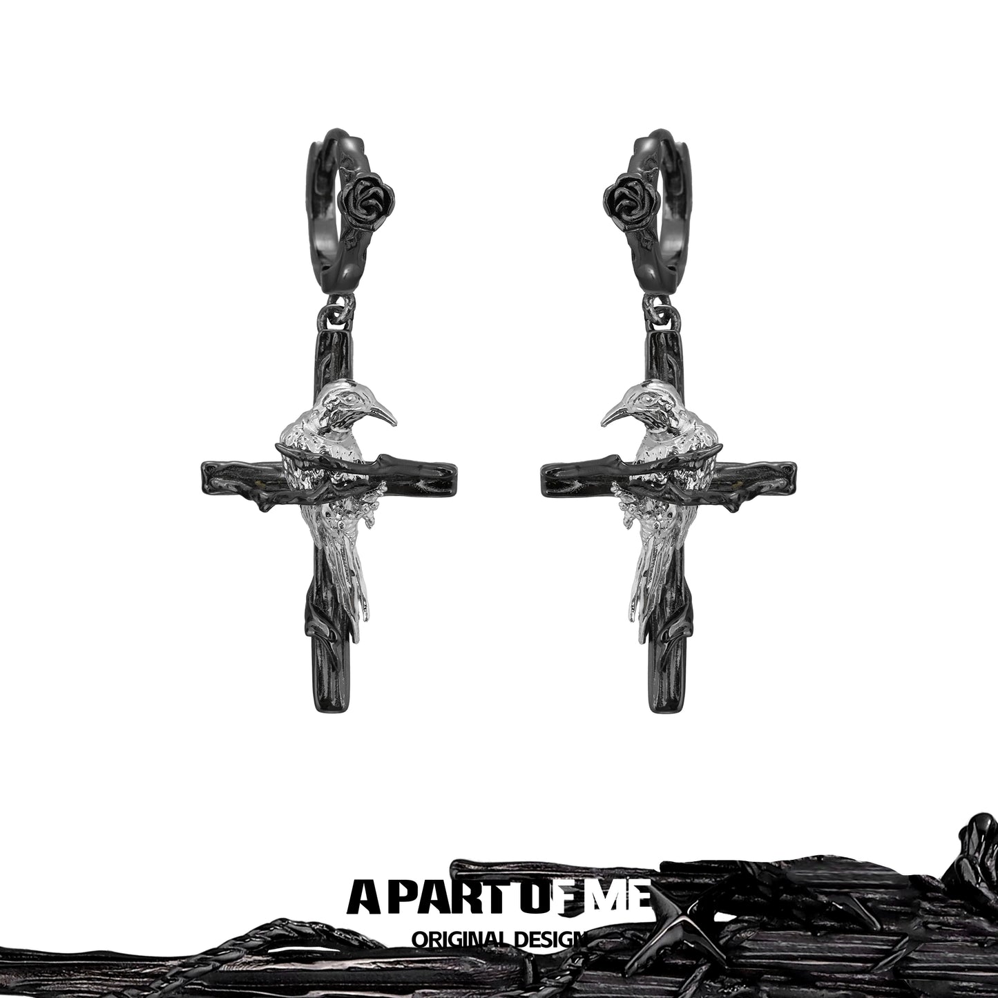 Rebel  Raven Cross Earrings