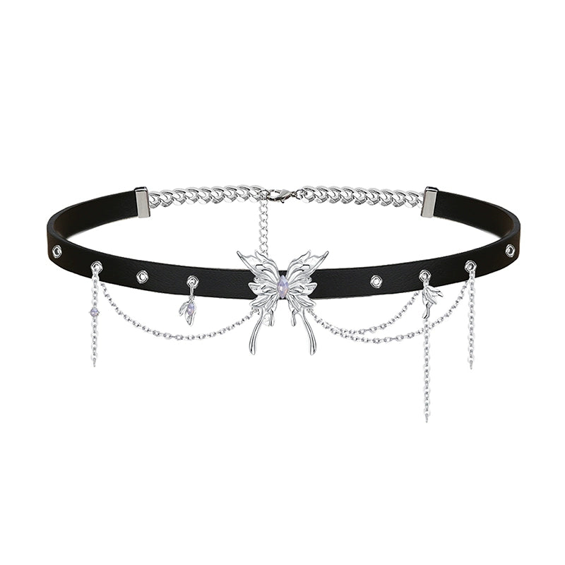 Edgy Butterfly Leather Choker